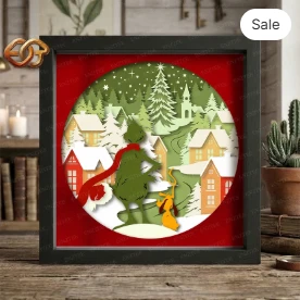Winter Town Shadow Box SVG for Cricut | 3D Layered SVG Paper cut Light Box Template 7