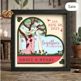 personalized wedding Tree Shadow Box SVG for Cricut | 3D Layered SVG Paper Cut Light Box Template