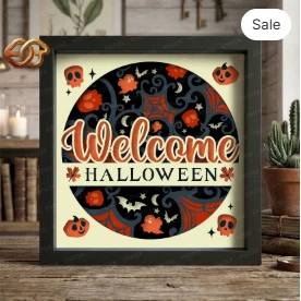 welcome Halloween Shadow Box SVG for Cricut | 3D Layered SVG Paper Cut Light Box Template