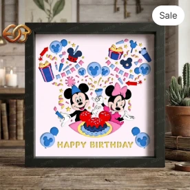 Happy Birthday Mouse Couple Shadow Box SVG for Cricut | 3D Layered SVG Paper Cut Light Box Template