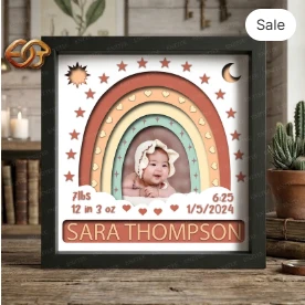 Baby Stats Shadow Box SVG for Cricut | 3D Layered SVG Paper Cut Light Box Template