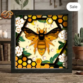 Bee Shadow Box SVG for Cricut | 3D Layered SVG Paper Cut Light Box Template