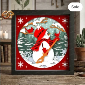 Christmas Snowman Shadow Box SVG for Cricut | 3D Layered SVG Paper cut Light Box Template 4