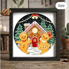 Christmas Gingerbread Shadow Box SVG for Cricut | 3D Layered SVG Paper cut Light Box Template 1