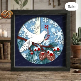 Christmas Dove Shadow Box SVG for Cricut | 3D Layered SVG Paper cut Light Box Template