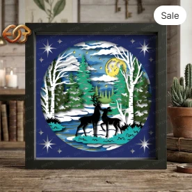Christmas Deer Shadow Box SVG for Cricut | 3D Layered SVG Paper cut Light Box Template