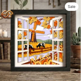 Windmill Shadow Box SVG for Cricut | 3D Layered SVG Paper Cut Light Box Template