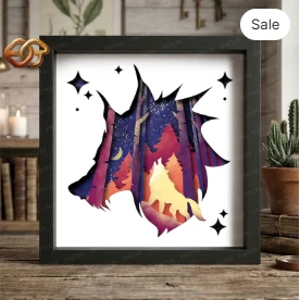 wolf Shadow Box SVG for Cricut | 3D Layered SVG Paper Cut Light Box Template