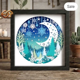 Winter Landscape Shadow Box SVG for Cricut | 3D Layered SVG Paper Cut Light Box Template 2