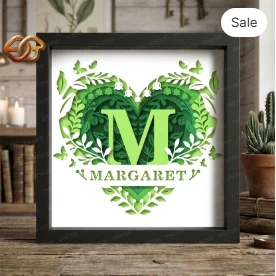 personalized Spring Monogram Shadow Box SVG for Cricut | 3D Layered SVG Paper Cut Light Box Template