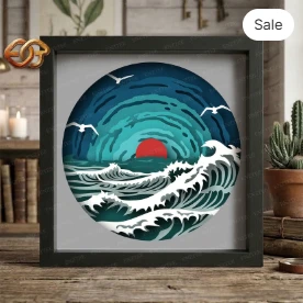 Ocean waves Shadow Box SVG for Cricut | 3D Layered SVG Paper Cut Light Box Template