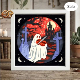 Violin Ghost Shadow Box SVG for Cricut | 3D Layered SVG Paper Cut Light Box Template