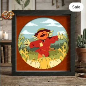 Scarecrow Shadow Box SVG for Cricut | 3D Layered SVG Paper cut Light Box Template