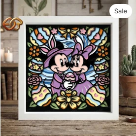 Easter Mouse couple Shadow Box SVG for Cricut | 3D Layered SVG Paper cut Light Box Template 2