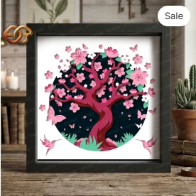 Cherry Blossom Shadow Box SVG for Cricut | 3D Layered SVG Paper cut Light Box Template