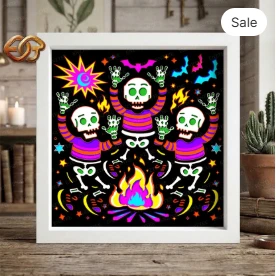 Dancing Skeletons Shadow Box SVG for Cricut | 3D Layered SVG Paper cut Light Box Template