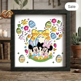 Easter Mouse couple Shadow Box SVG for Cricut | 3D Layered SVG Paper cut Light Box Template 1