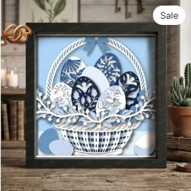 Easter egg basket Shadow Box SVG for Cricut | 3D Layered SVG Paper cut Light Box Template