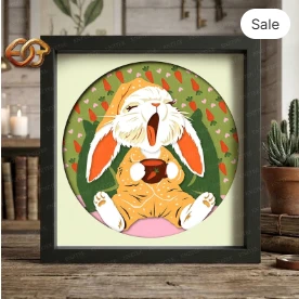 Easter Bunny Shadow Box SVG for Cricut | 3D Layered SVG Paper cut Light Box Template
