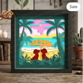 Dog couple Shadow Box SVG for Cricut | 3D Layered SVG Paper Cut Light Box Template