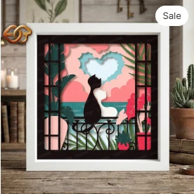 Cat couple Shadow Box SVG for Cricut | 3D Layered SVG Paper Cut Light Box Template