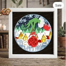 Christmas Village Shadow Box SVG for Cricut | 3D Layered SVG Paper cut Light Box Template 3