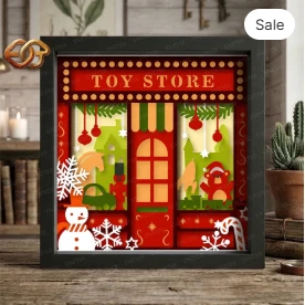 Christmas Store Shadow Box SVG for Cricut | 3D Layered SVG Paper cut Light Box Template
