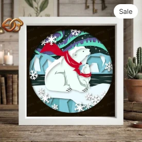 Christmas polar Bear Shadow Box SVG for Cricut | 3D Layered SVG Paper cut Light Box Template