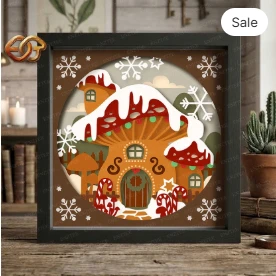 Christmas Mushroom Shadow Box SVG for Cricut | 3D Layered SVG Paper cut Light Box Template