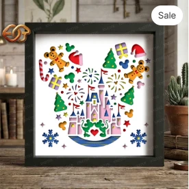 Christmas Disneyland Shadow Box SVG for Cricut | 3D Layered SVG Paper Cut Light Box Template 1