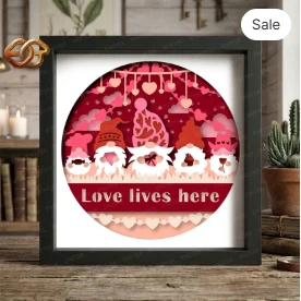 valentine Gnome Shadow Box SVG for Cricut | 3D Layered SVG Paper Cut Light Box Template 1