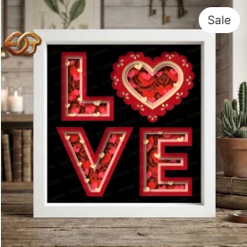 LOVE Shadow Box SVG for Cricut | 3D Layered SVG Paper Cut Light Box Template