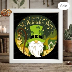 Saint Patrick Day Gnome Shadow Box SVG for Cricut | 3D Layered SVG Paper Cut Light Box Template