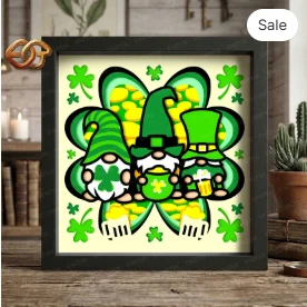 Lucky Gnomes Shadow Box SVG for Cricut | 3D Layered SVG Paper cut Light Box Template
