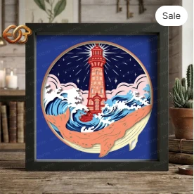 Lighthouse Shadow Box SVG for Cricut | 3D Layered SVG Paper Cut Light Box Template