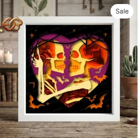 Skeletons Shadow Box SVG for Cricut | 3D Layered SVG Paper Cut Light Box Template