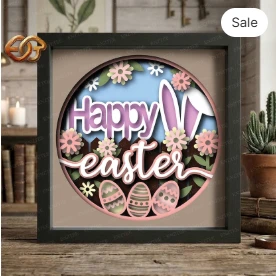 Happy Easter Shadow Box SVG for Cricut | 3D Layered SVG Paper cut Light Box Template