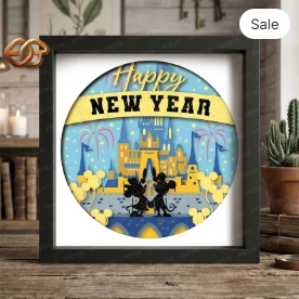 Happy New year Shadow Box SVG for Cricut | 3D Layered SVG Paper cut Light Box Template 2