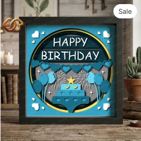 Happy Birthday Shadow Box SVG for Cricut | 3D Layered SVG Paper cut Light Box Template 2