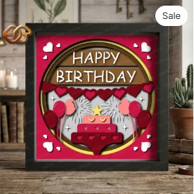 Happy Birthday Shadow Box SVG for Cricut | 3D Layered SVG Paper Cut Light Box Template 1