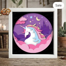 unicorn Shadow Box SVG for Cricut | 3D Layered SVG Paper Cut Light Box Template 1