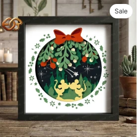 Mistletoe Shadow Box SVG for Cricut | 3D Layered SVG Paper Cut Light Box Template 1