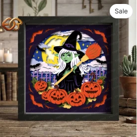 Halloween Witch Shadow Box SVG for Cricut | 3D Layered SVG Paper cut Light Template