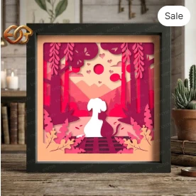 Dog Cat couple Shadow Box SVG for Cricut | 3D Layered SVG Paper cut Light Box Template