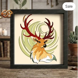 Deer wall Art Shadow Box SVG for Cricut | 3D Layered SVG Paper Cut Light Box Template