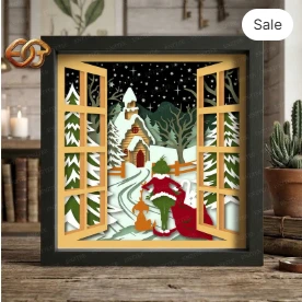 Cozy Winter Window View Shadow Box SVG for Cricut | 3D Layered SVG Paper Cut Light Box Template 8
