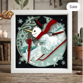 Christmas Snowman Shadow Box SVG for Cricut | 3D Layered SVG Paper cut Light Box Template 2