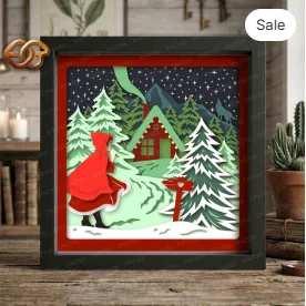 Christmas Little Red Riding HOOd Shadow Box SVG for Cricut | 3D Layered SVG Paper Cut Light Box Template