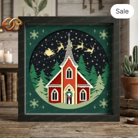 Christmas Church Shadow Box SVG for Cricut | 3D Layered SVG Paper cut Light Box Template 2